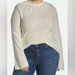 Madewell Texture & Thread Ruffled Mock Neck Lightweight Cream Sweater Size Large